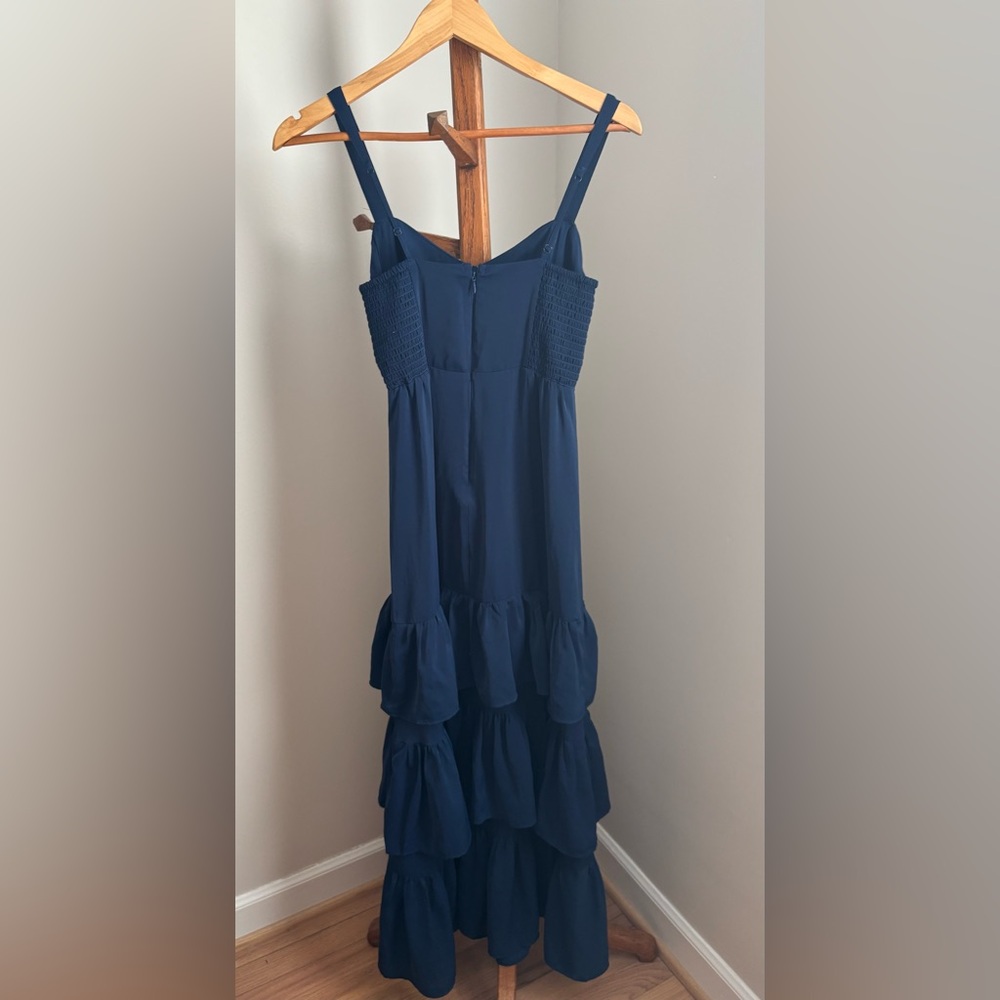 Abercrombie & Fitch XS Petite Navy Blue Ruffle Tiered Maxi Dress - Picture 4 of 6
